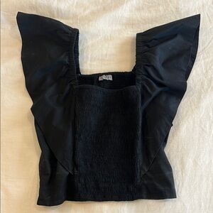 Anthropologie Conditions Apply Black Flutter Sleeve Crop Blouse